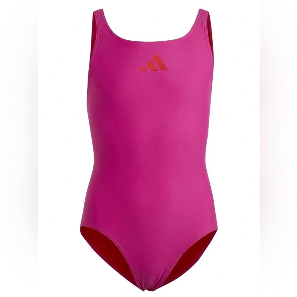 Adidas Girls Athletic Swimsuit Racerback One-piece Fuchsia/Scarlet Size M